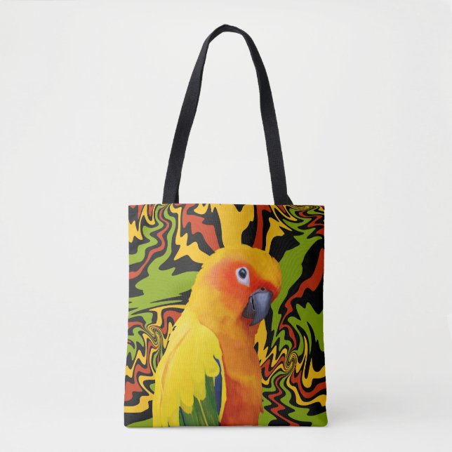 Vibrant Colourful Sun Conure Parrot Tote Bag (Front)