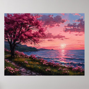 Vibrant Colourful Sunset Over Scenic River Landsca Poster