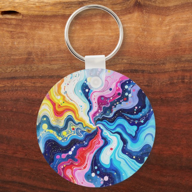 Vibrant Colourful Swirl Abstraction Key Ring (Back)