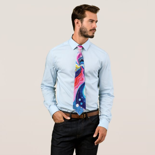 Vibrant Colourful Swirl Abstraction Tie (In Situ)