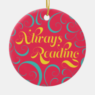 Vibrant Colourful Swirls Always Reading Bookish Ceramic Tree Decoration