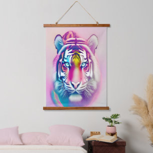 Vibrant Colourful Tiger Face Bold Modern Wildlife  Hanging Tapestry