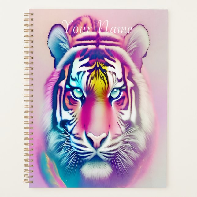 Vibrant Colourful Tiger Face Bold Modern Wildlife  Planner (Front)