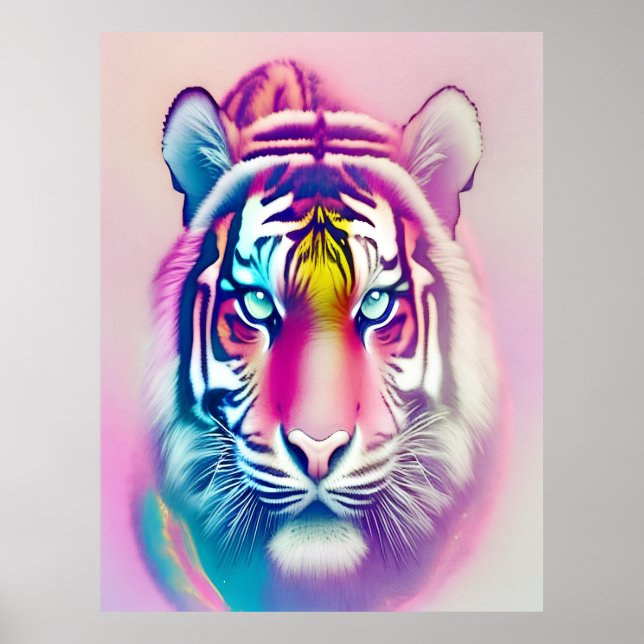Vibrant Colourful Tiger Face Bold Modern Wildlife  Poster (Front)