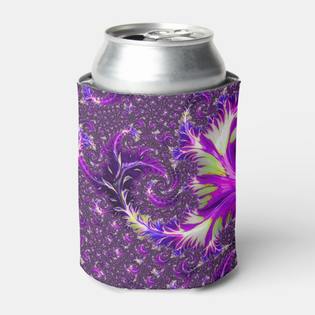 Vibrant Colourful Trippy Groovy Boho Spiral Fracta Can Cooler (Can Front)