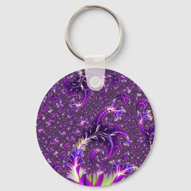 Vibrant Colourful Trippy Groovy Boho Spiral Fracta Key Ring (Front)