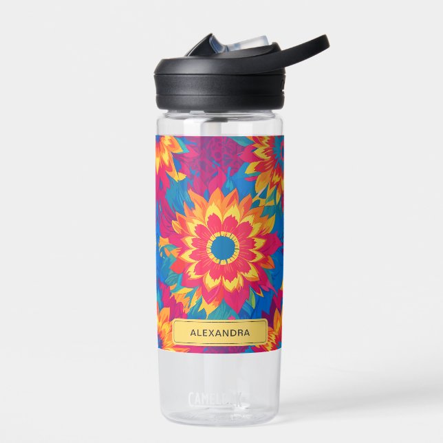 Vibrant Colourful Tropical Floral Hydration Summer Water Bottle (Left)