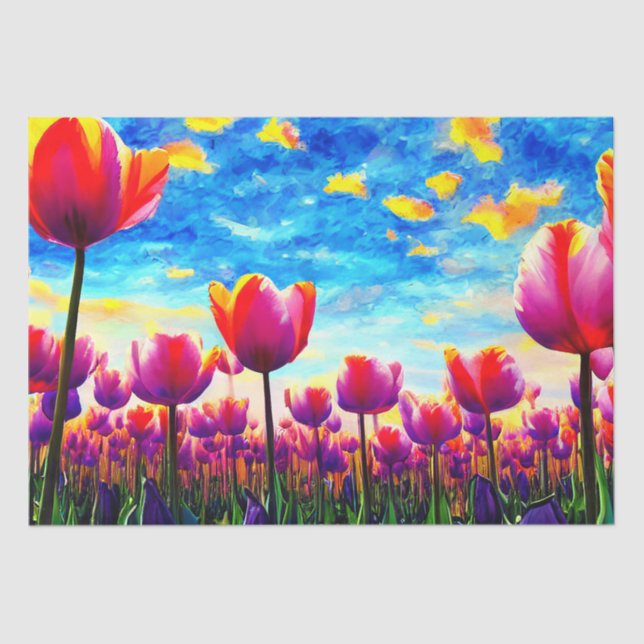 Vibrant Colourful Tulips Decoupage Tissue Paper (Front)