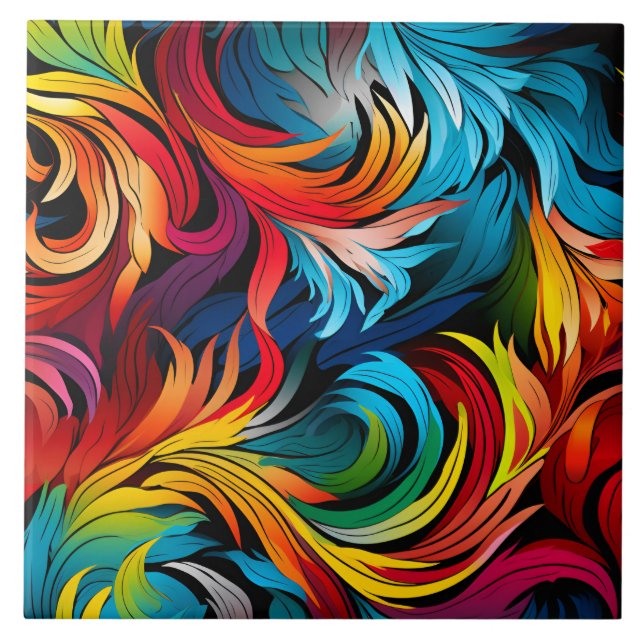Vibrant Colourful Watercolor Swirl Pattern Tile (Front)