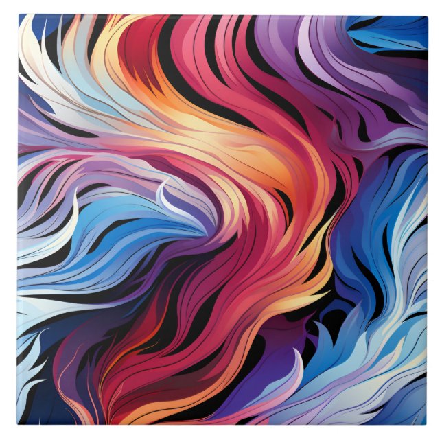 Vibrant Colourful Watercolor Swirl Pattern Tile (Front)