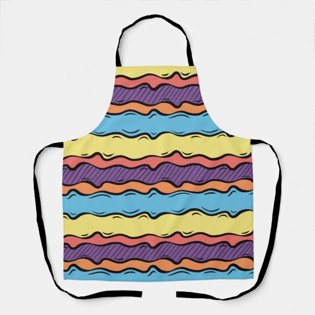 Vibrant Colourful Wavy Stripes Apron (Front)