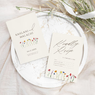Vibrant Colourful Wildflower Modern Wedding RSVP Enclosure Card