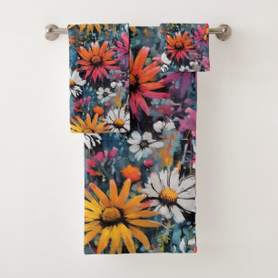 Vibrant Colourful Wildflower Print Bath Towel Set