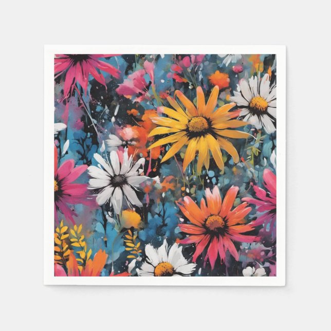 Vibrant Colourful Wildflower Print Napkin (Front)
