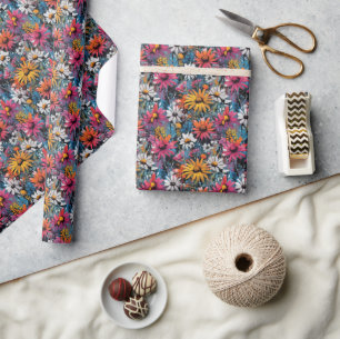 Vibrant Colourful Wildflower Print Wrapping Paper