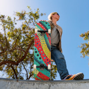 Vibrant colours and patterns in curving shapes skateboard