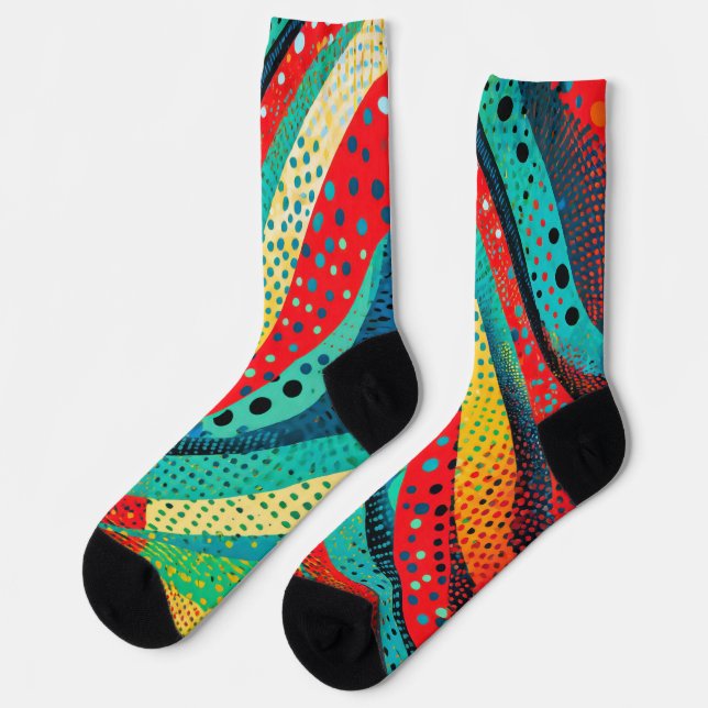 Vibrant colours and patterns in curving shapes socks (Left)