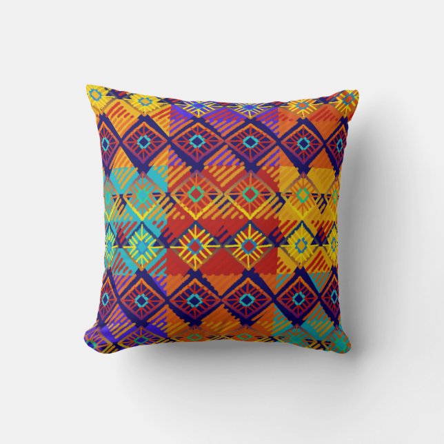 Vibrant Colours Ankara Style Print | African Boho Cushion (Front)