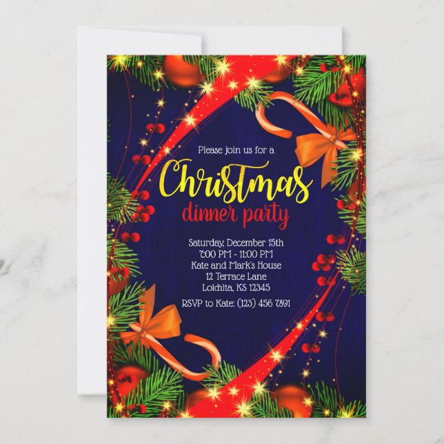Vibrant colours Christmas Dinner Party Invite (Front)