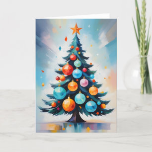 Vibrant Colours Christmas Tree Geometric Strokes Holiday Card
