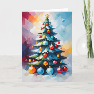 Vibrant Colours Christmas Tree Painted Big Strokes Holiday Card