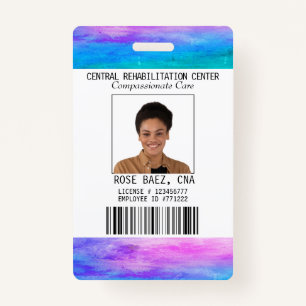 Vibrant Colours Hospital CNA Photo ID Name Badge ID Badge