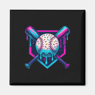 Vibrant Colours Ice Cream Baseball Drip Graphic Fo Magnet