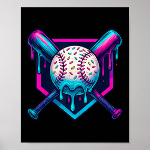 Vibrant Colours Ice Cream Baseball Drip Graphic Fo Poster