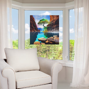 Vibrant Colours Lone Tree on a Cliff Window Cling