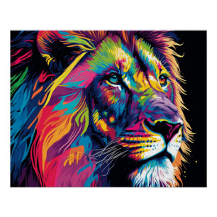 Vibrant colours of lion art poster