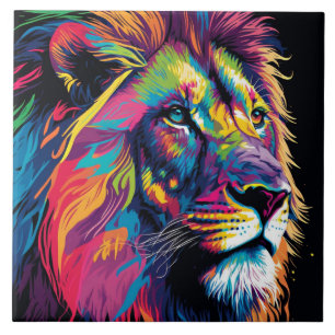 Vibrant colours of lion art tile