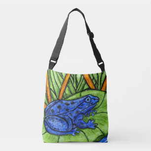 Vibrant Colours Painting Blue Frog Lily Pad Grass Crossbody Bag