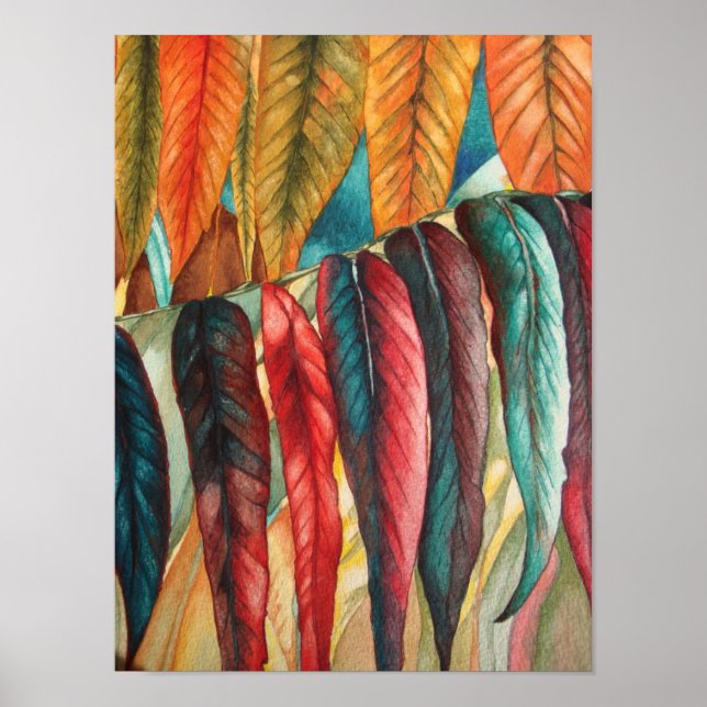 vibrant colours stylised large autum leafs poster (Front)