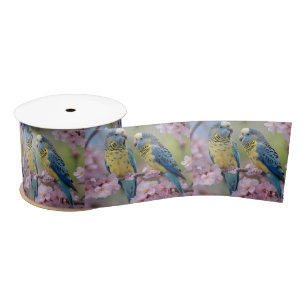 "Vibrant Companions: Blue and Yellow Budgies" Satin Ribbon