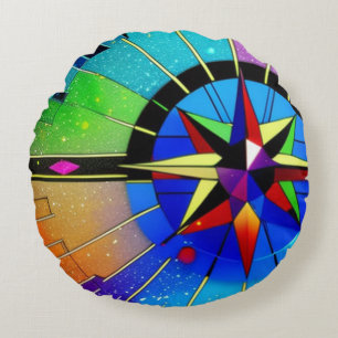 Vibrant Compass Throw Pillow