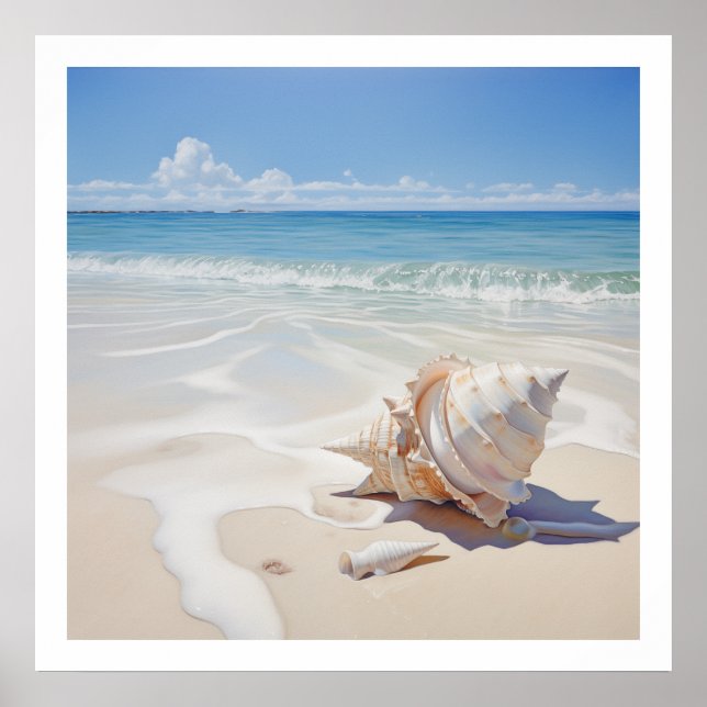 Vibrant conch shell by the beach poster (Front)