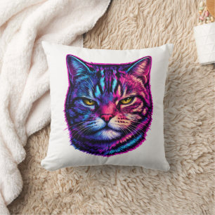 Vibrant & Cool Animal Decor Psychedelic Cat Cushion