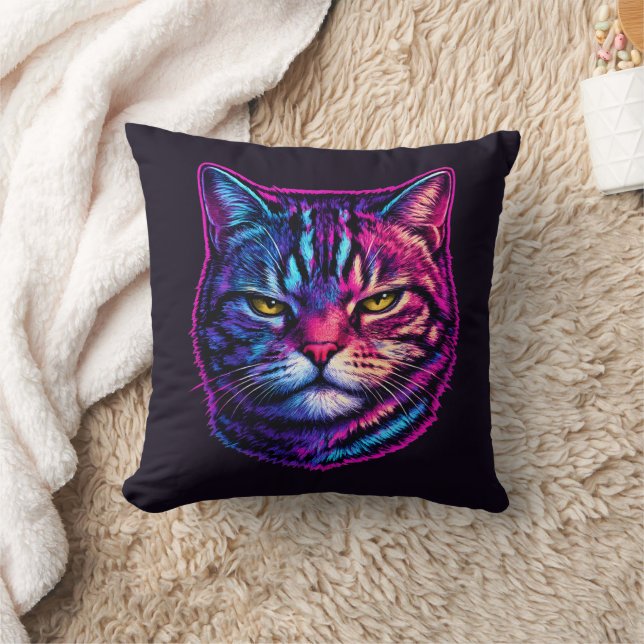  Vibrant & Cool Animal Decor Psychedelic Cat Cushion (Blanket)