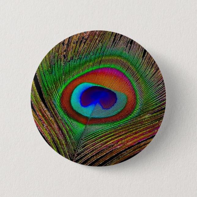 Vibrant Copper Peacock Feather 6 Cm Round Badge (Front)