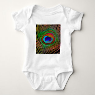 Vibrant Copper Peacock Feather Baby Bodysuit