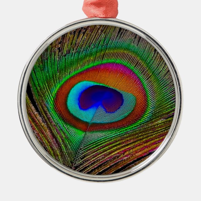 Vibrant Copper Peacock Feather Metal Tree Decoration (Front)