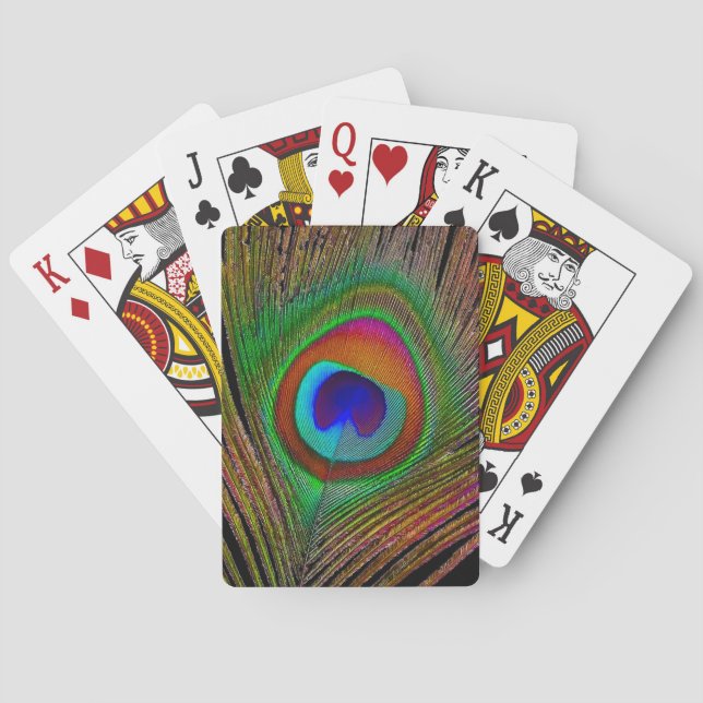 Vibrant Copper Peacock Feather Playing Cards (Back)
