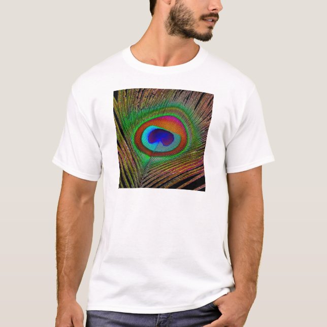 Vibrant Copper Peacock Feather T-Shirt (Front)