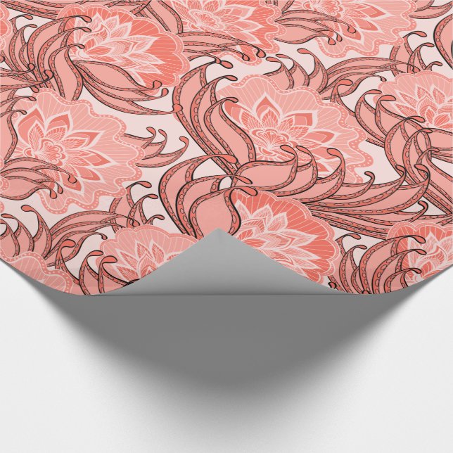 Vibrant Coral Floral Pattern Wrapping Paper (Corner)