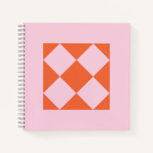 Vibrant Coral & Pastel Pink Geometric Notebook