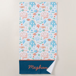Vibrant Coral Personalised Beach Towel