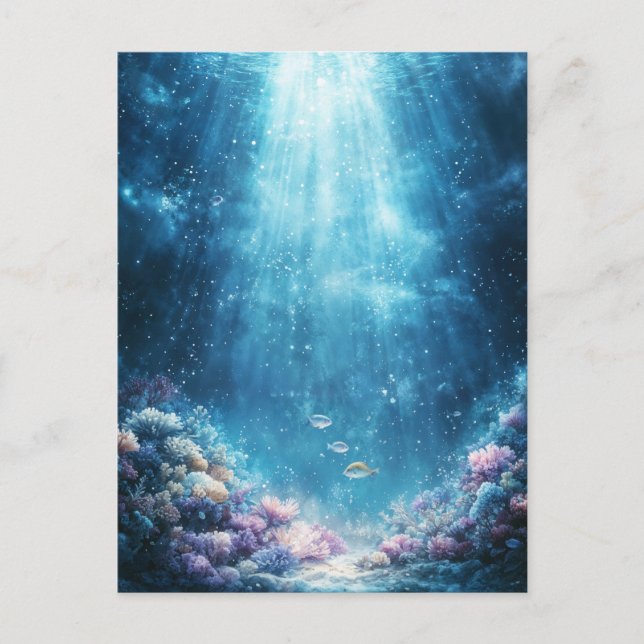 Vibrant Coral Reef and Underwater Sunlight Beams Postcard (Front)