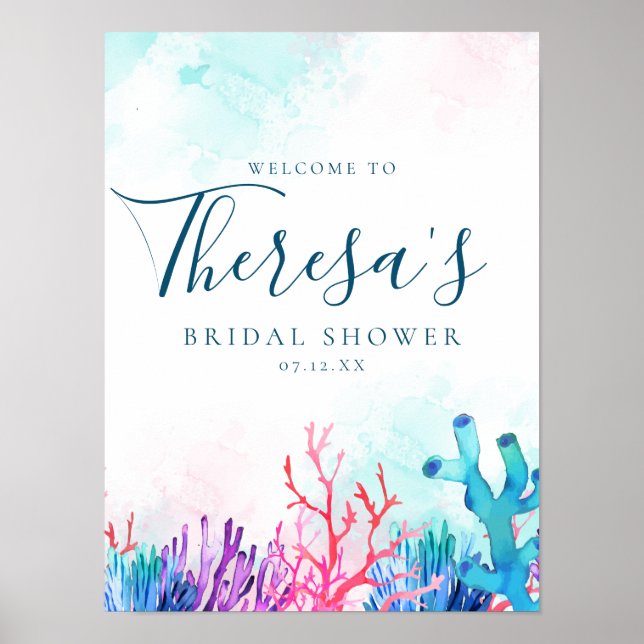 Vibrant Coral Reef Bridal Shower Poster (Front)