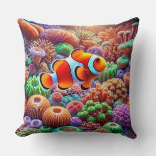Vibrant Coral Reef Clownfish Ocean Home Accent 🐠 Cushion
