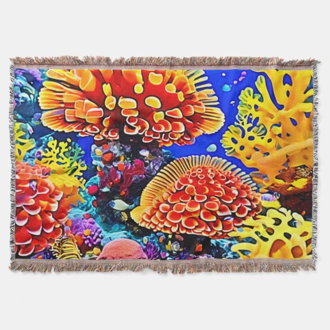 Vibrant Coral Reef Sea Wonder Art Throw Blanket (Front)